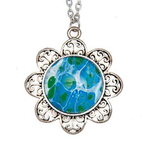 Round Filigree Fluid Art Pendant & Necklace